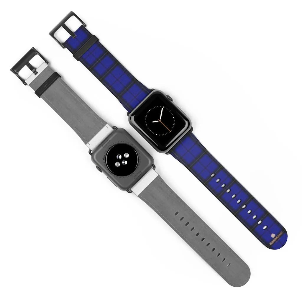 Blue Plaid Apple Watch Band, Tartan Scottish Print 38mm/42mm Watch Bands- Made in USA