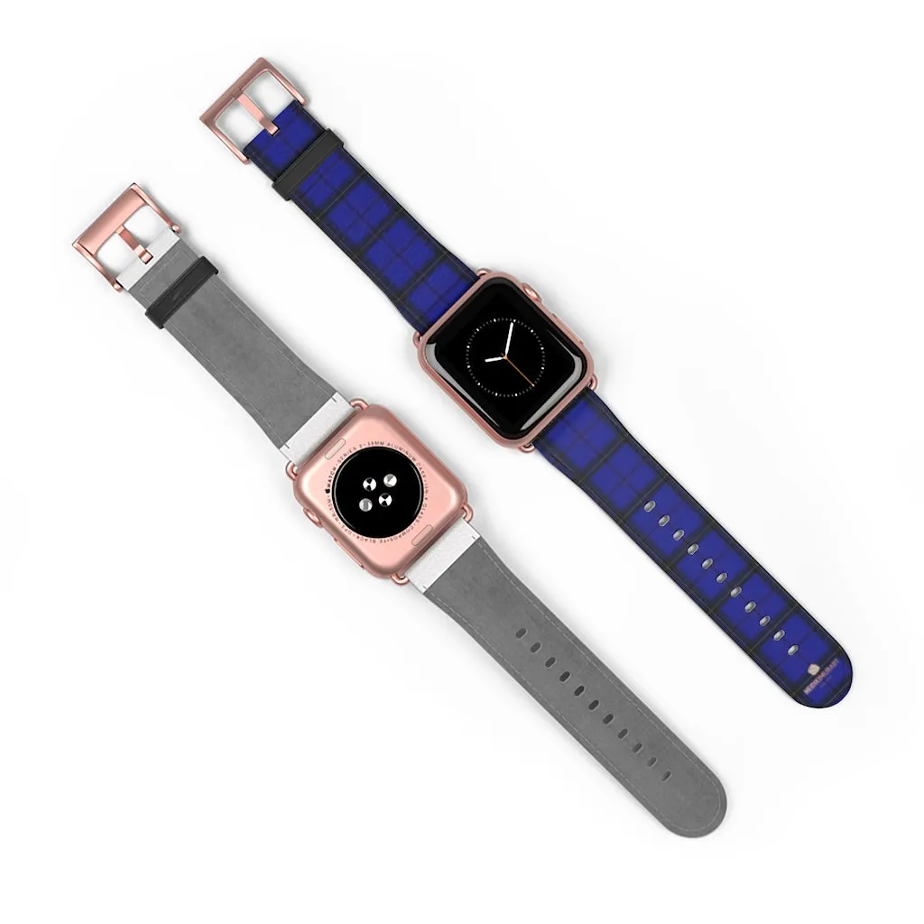 Blue Plaid Apple Watch Band, Tartan Scottish Print 38mm/42mm Watch Bands- Made in USA