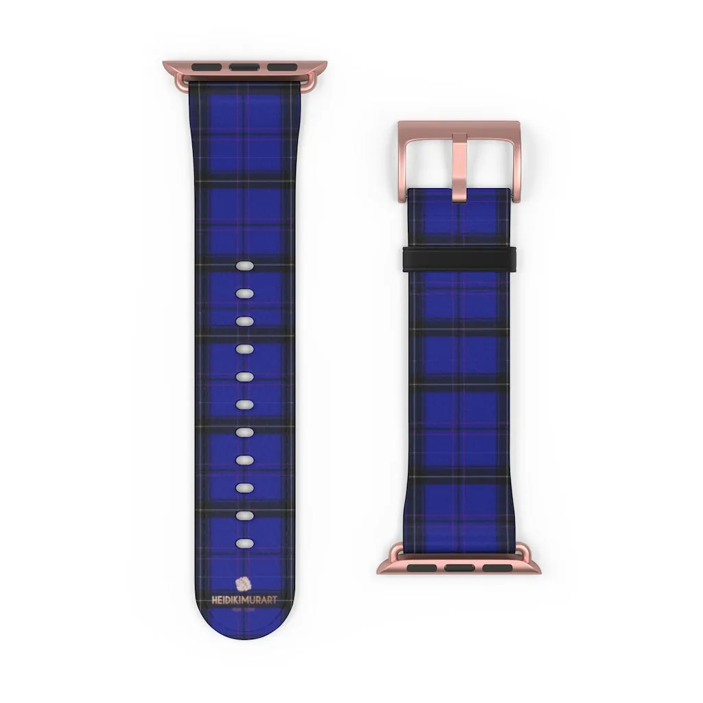 Blue Plaid Apple Watch Band, Tartan Scottish Print 38mm/42mm Watch Bands- Made in USA