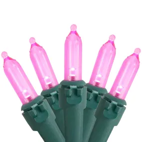 classic 100ct LED Mini Christmas Lights Green - 33' Green Wire Pink