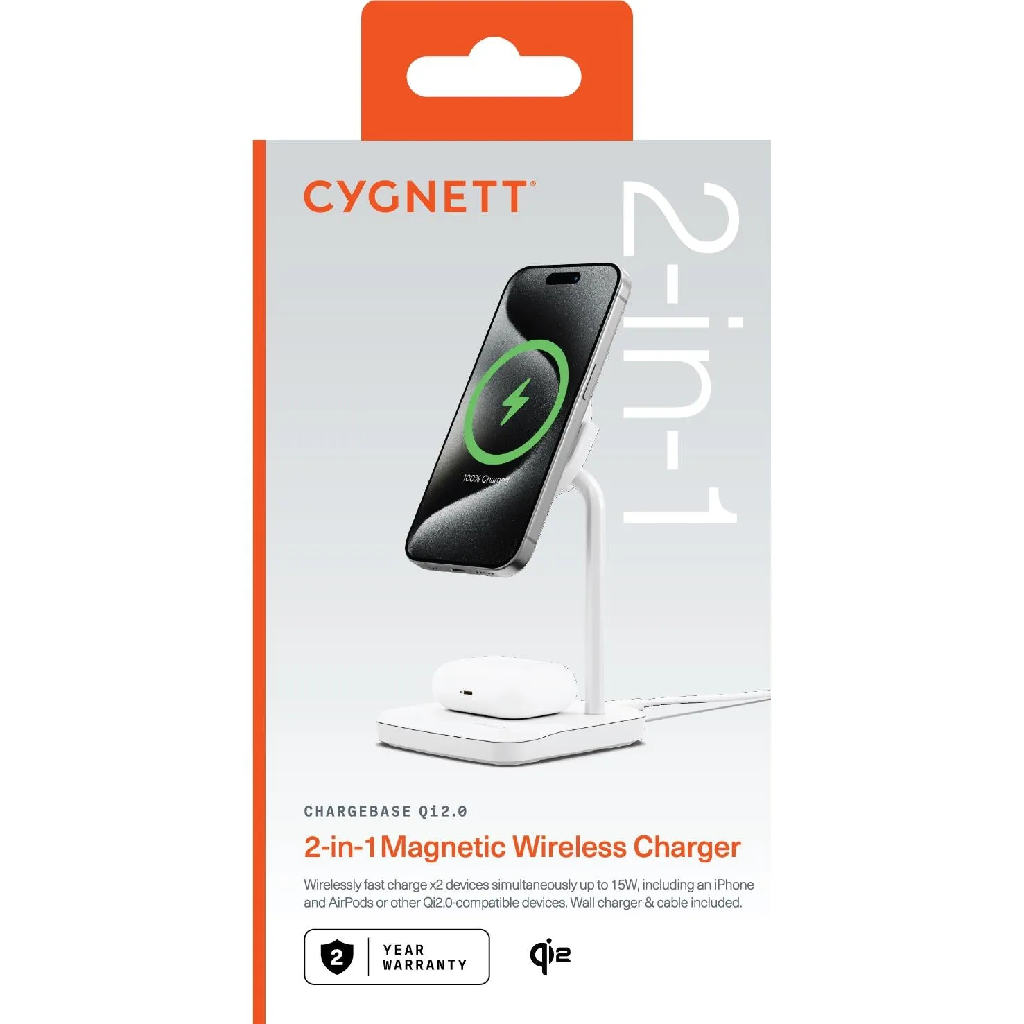 Cygnett Qi2.0 2-in-1 Wireless Chargebase (White)