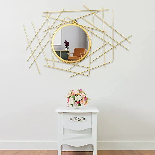 Decorative Geometric Wall Mirror with Hanging Globes, 60 cm Diameter, Gold