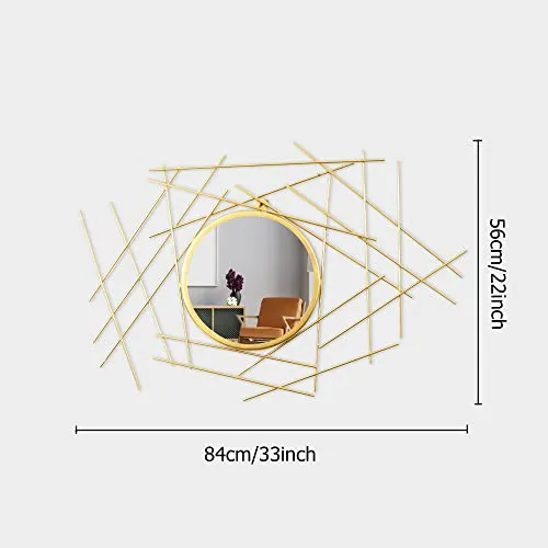 Decorative Geometric Wall Mirror with Hanging Globes, 60 cm Diameter, Gold