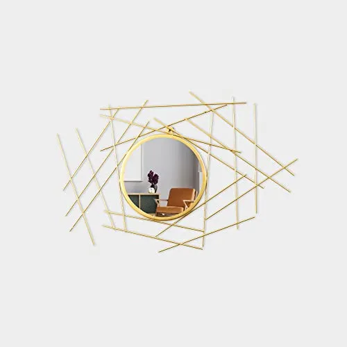 Decorative Geometric Wall Mirror with Hanging Globes, 60 cm Diameter, Gold