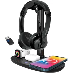 Delton 30X Bluetooth Headset and 3-in-1 Wireless Charging Station with Headset Holder