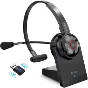 Delton 50X Noise Canceling Bluetooth or Auto Pair USB Dongle Headset with Charging Dock