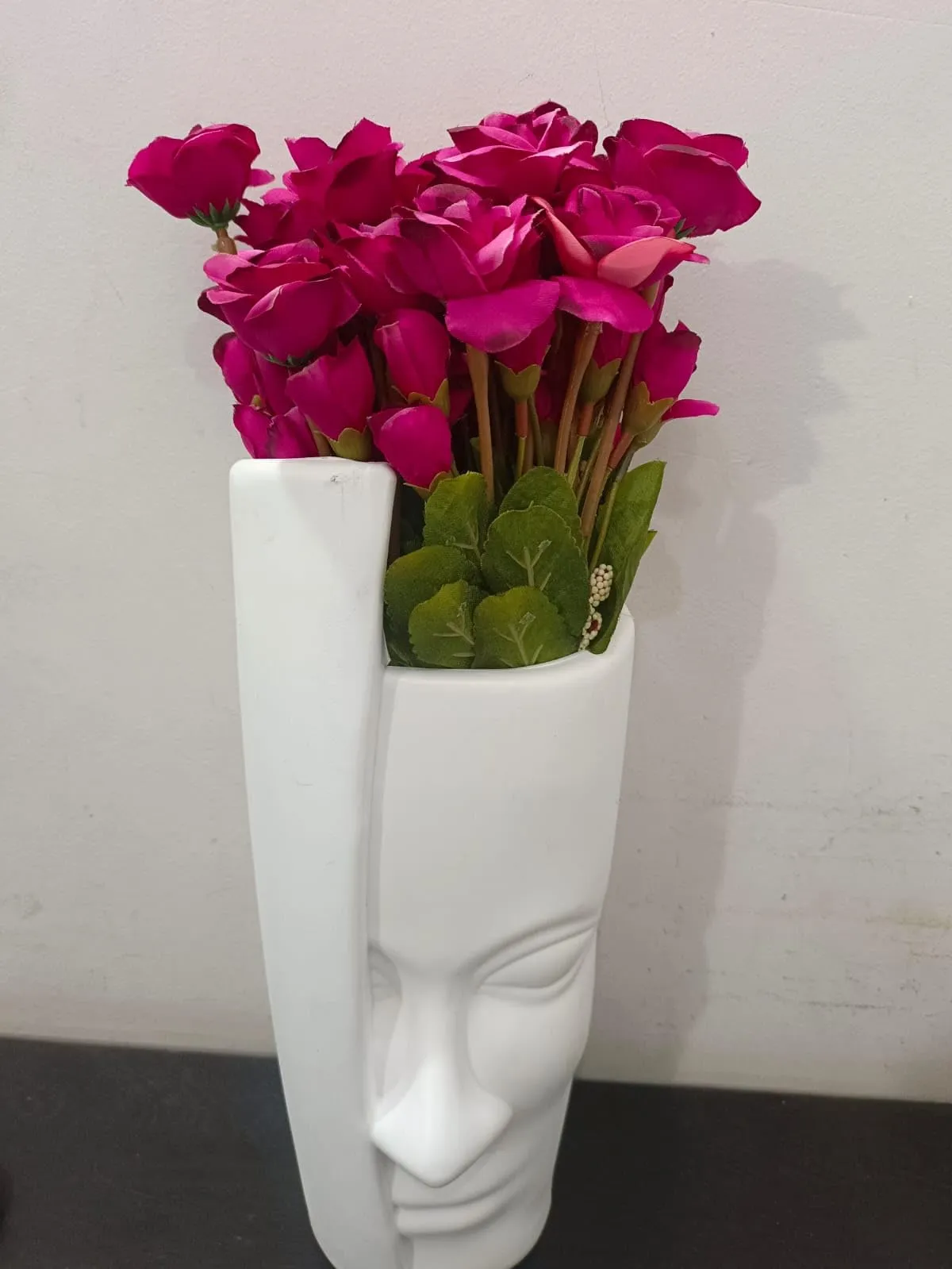 DN Enterprises Artificial Pink Rose Flower with Face Pot for Home Living Room Kitchen Decoration Gift Items(3Pc, 45cm) | Beautiful Flowers for Decoration Rose Flower Bunch with Vase