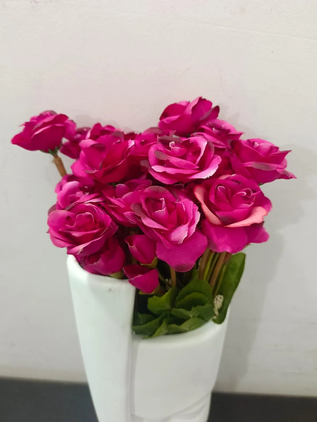 DN Enterprises Artificial Pink Rose Flower with Face Pot for Home Living Room Kitchen Decoration Gift Items(3Pc, 45cm) | Beautiful Flowers for Decoration Rose Flower Bunch with Vase