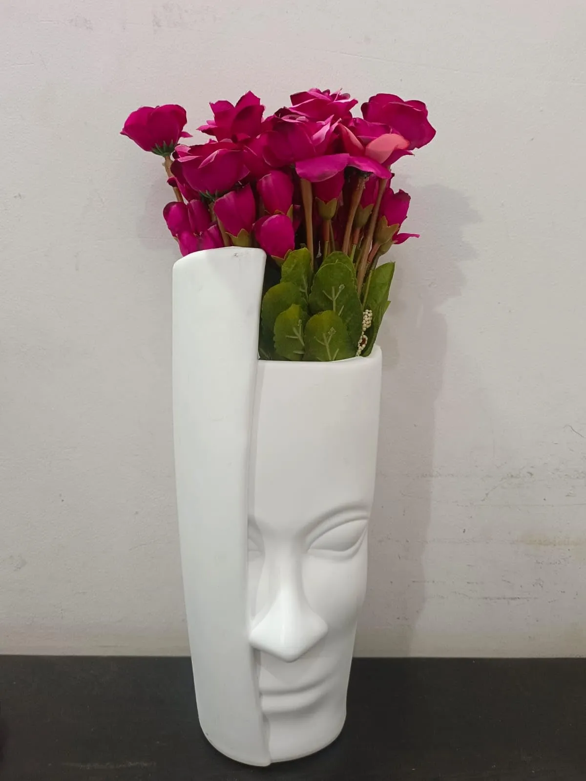 DN Enterprises Artificial Pink Rose Flower with Face Pot for Home Living Room Kitchen Decoration Gift Items(3Pc, 45cm) | Beautiful Flowers for Decoration Rose Flower Bunch with Vase