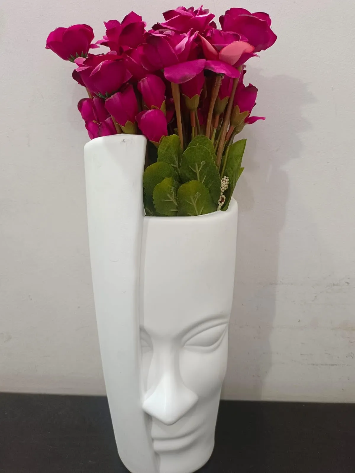 DN Enterprises Artificial Pink Rose Flower with Face Pot for Home Living Room Kitchen Decoration Gift Items(3Pc, 45cm) | Beautiful Flowers for Decoration Rose Flower Bunch with Vase