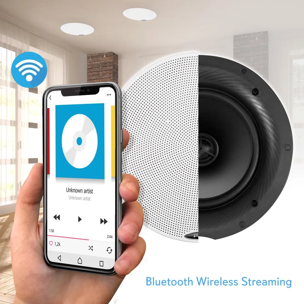 Dual 5.25’’ Bluetooth Ceiling / Wall Speaker Kit, (2) Flush Mount 2-Way Speakers, 240 Watt