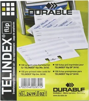 Durable Telindex Flip Address Card Refills' 4 1/8 X 2 7/8 Cards' Gray/White' 100/Pack