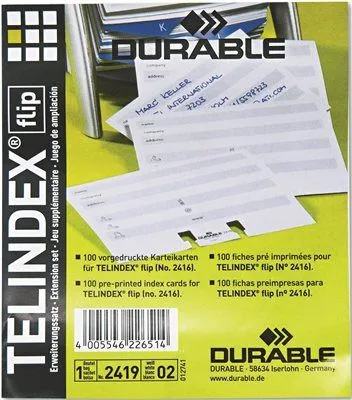 Durable Telindex Flip Address Card Refills' 4 1/8 X 2 7/8 Cards' Gray/White' 100/Pack