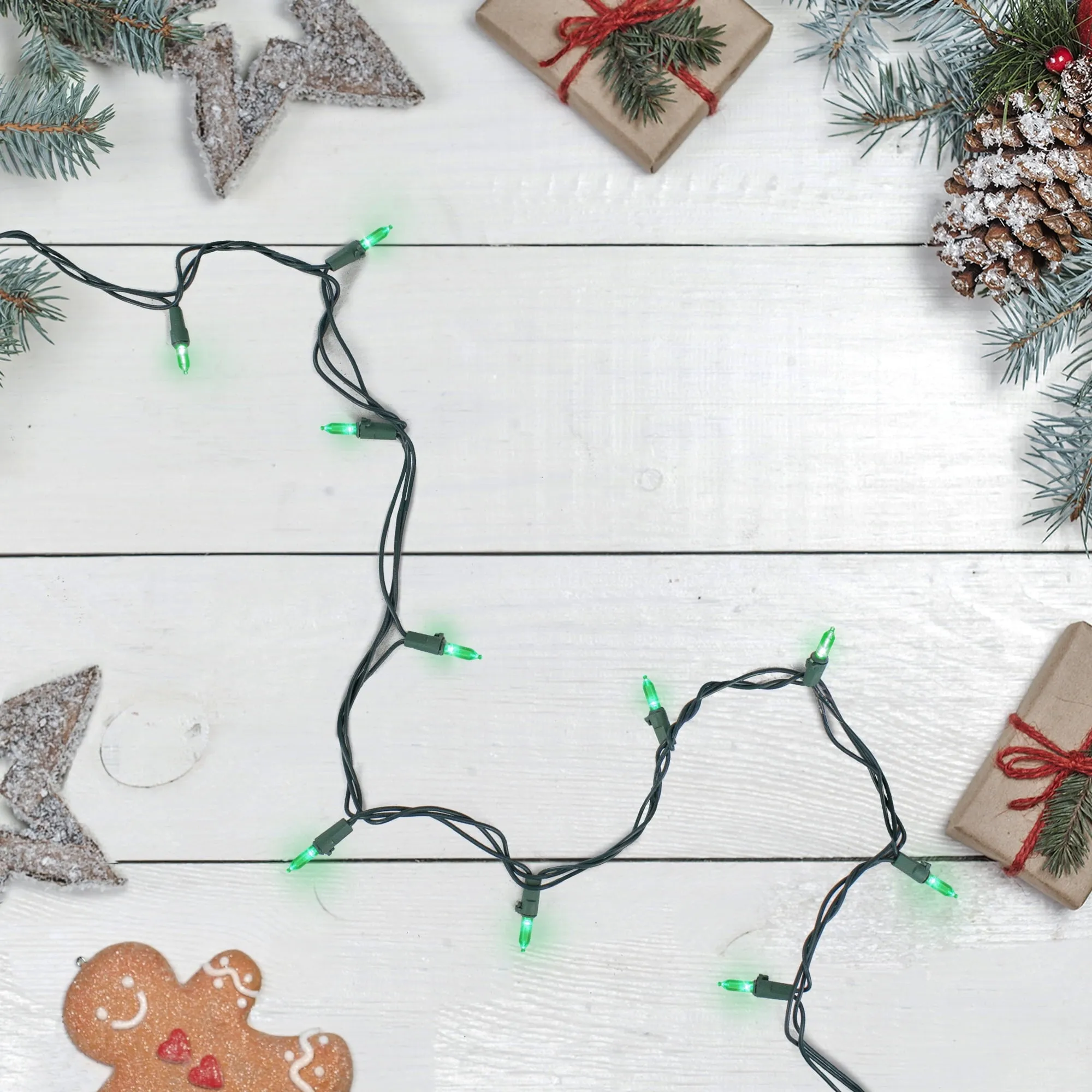 essential 100ct LED Mini Christmas Lights Green - 33' Green Wire Green