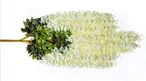 Fourwalls Beautiful Decorative Artificial Hanging Orchid Flower Vine for Home déco (110 cm Tall, Set of 6, White)