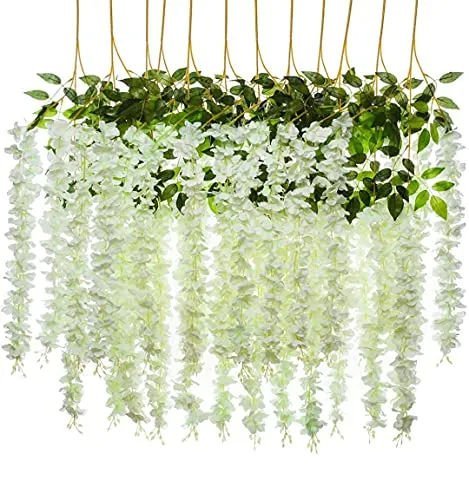 Fourwalls Beautiful Decorative Artificial Hanging Orchid Flower Vine for Home déco (110 cm Tall, Set of 6, White)