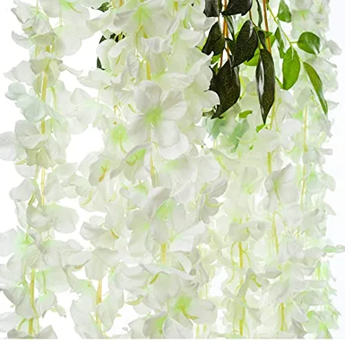 Fourwalls Beautiful Decorative Artificial Hanging Orchid Flower Vine for Home déco (110 cm Tall, Set of 6, White)