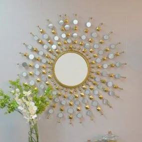 Furnish craft Glass Wall Mirror (28 x 28 inch, Gold), Round, Framed