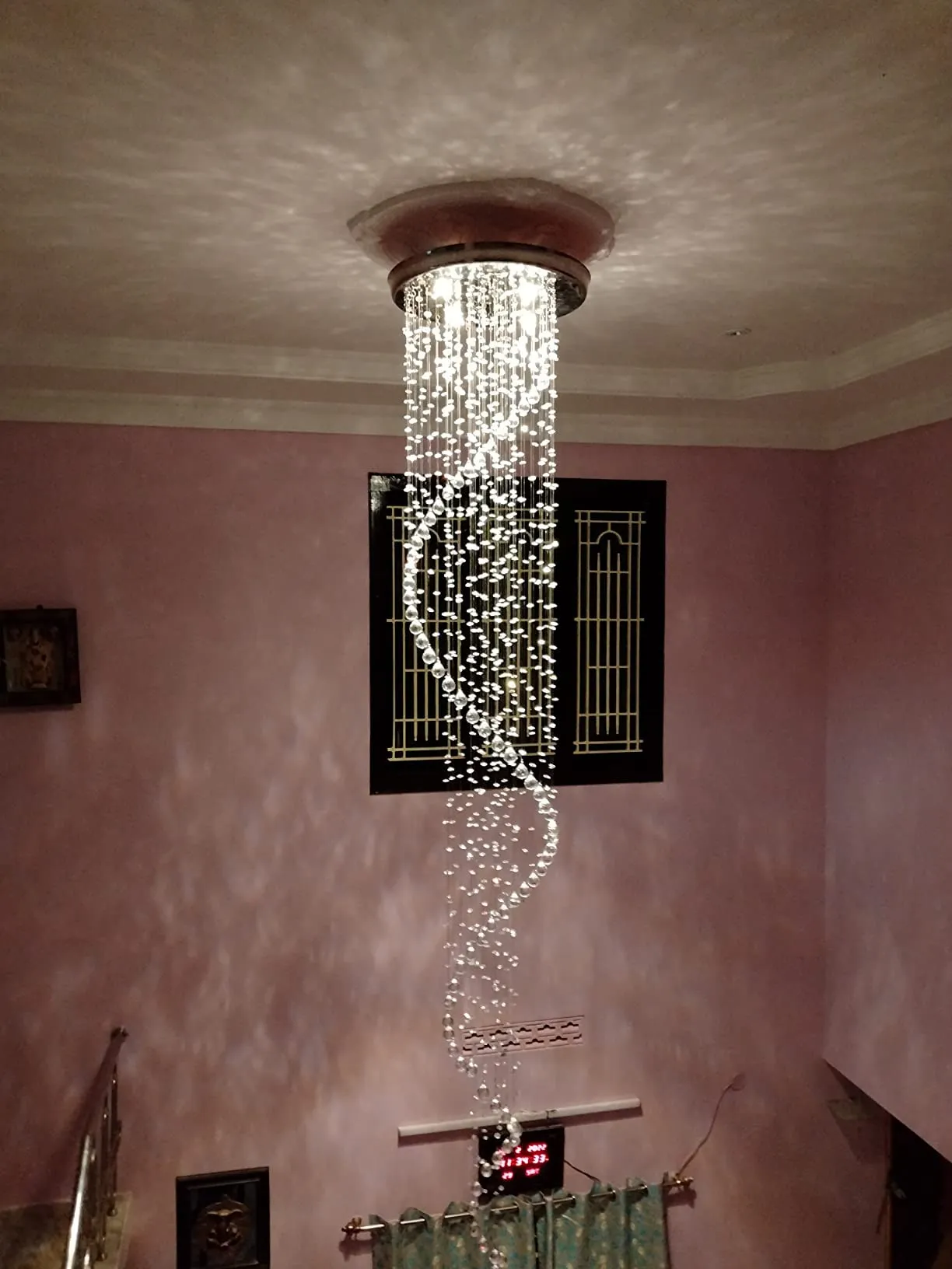 GANE-SHART GA Crystal Glass Chandelier Yellow LED Light Ceiling Decoration for Banquet Hall, Living Room, Stair Area, Hotels, Temples, Office, Resort (Height - 8 Foot)