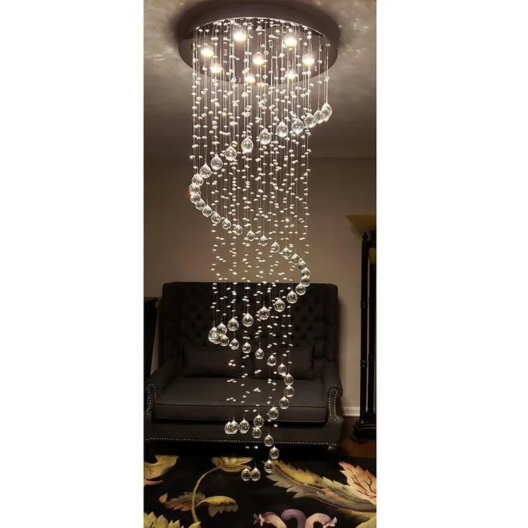 GANE-SHART GA Crystal Glass Chandelier Yellow LED Light Ceiling Decoration for Banquet Hall, Living Room, Stair Area, Hotels, Temples, Office, Resort (Height - 8 Foot)