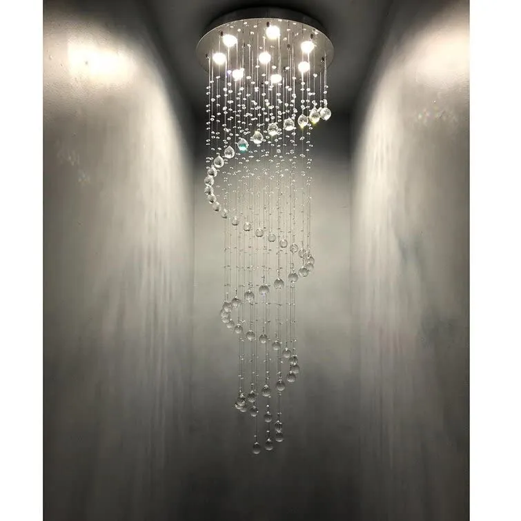 GANE-SHART GA Crystal Glass Chandelier Yellow LED Light Ceiling Decoration for Banquet Hall, Living Room, Stair Area, Hotels, Temples, Office, Resort (Height - 8 Foot)