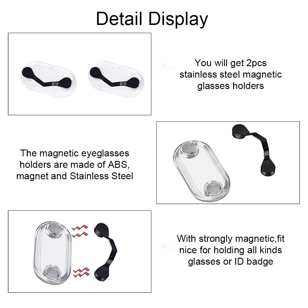 HASTHIP® 2Pcs Magnetic Glasses Holder, Stainless Steel Eyeglasses Holder, Magnet Name Tag Badge Holder Clip Eyewear Hook, Attaches to All Clothing (Black)