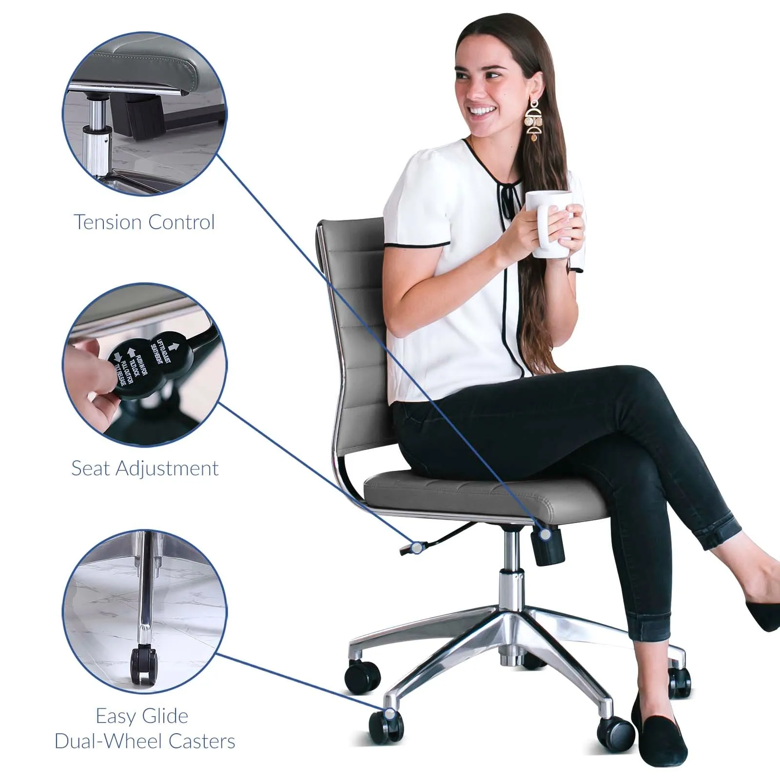 Jive Armless Mid Back Office Chair Gray EEI-1525-GRY