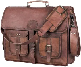 KPL 18 INCH Leather Briefcase Laptop Messenger Bag Best Computer Satchel Handmade Bags for Men and Women