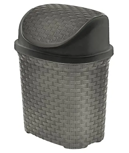 Kuber Industries Multiuses Plastic Dustbin For Home, Kitchen, Office, Bathroom With Swing Lid 7 Litre (Grey)-47KM0702