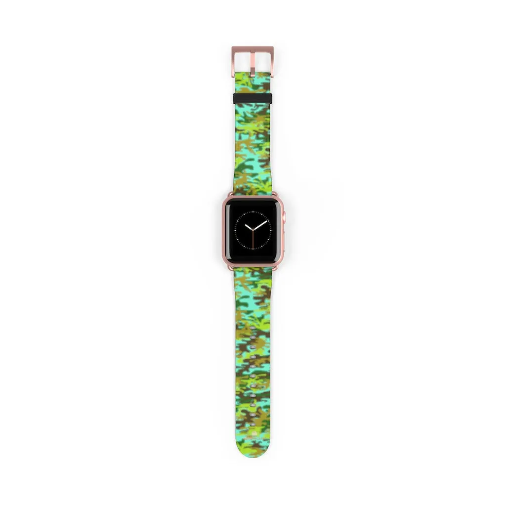 Light Blue Green Watch Band, Camo Print 38mm/ 42mm Watch Band For Apple Watches- Made in USA
