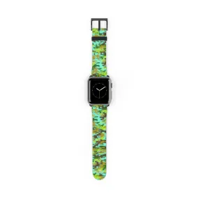 Light Blue Green Watch Band, Camo Print 38mm/ 42mm Watch Band For Apple Watches- Made in USA