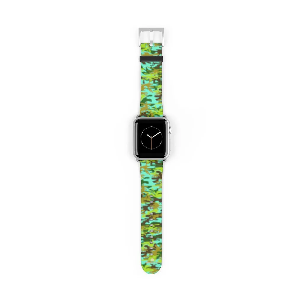 Light Blue Green Watch Band, Camo Print 38mm/ 42mm Watch Band For Apple Watches- Made in USA