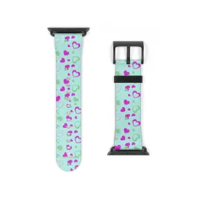 Light Blue Pink Hearts Shaped Print Premium 38mm/ 42mm Watch Band- Made in USA