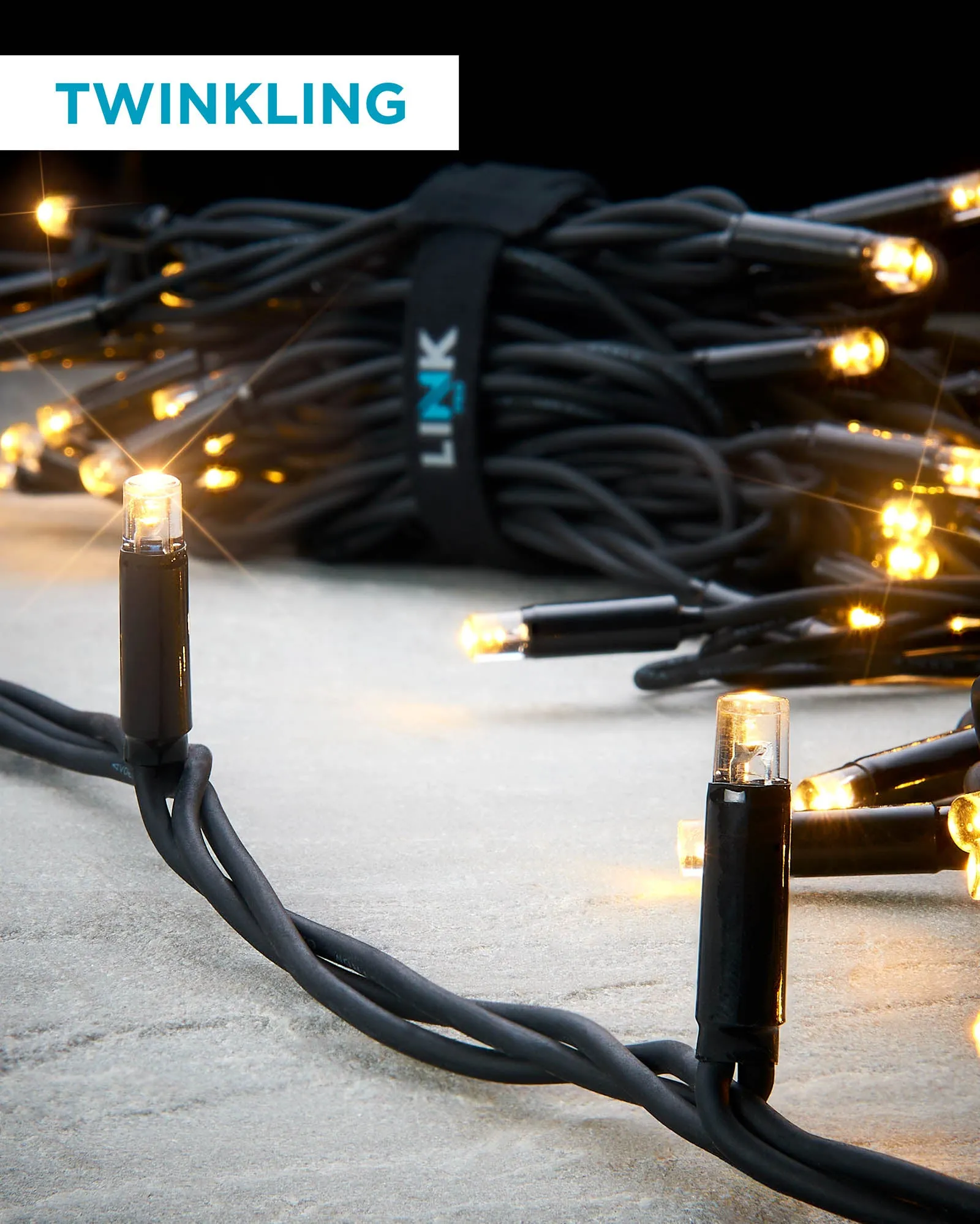 LINK PRO Twinkle LED String Lights, Black Cable, Warm White