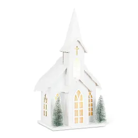 Medium Snowy Tall Church with LED Lights