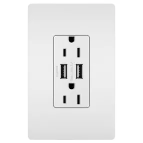 Pass & Seymour TM826USBWCC6 Combo USB Charger w/ Duplex Receptacle, 15A, White