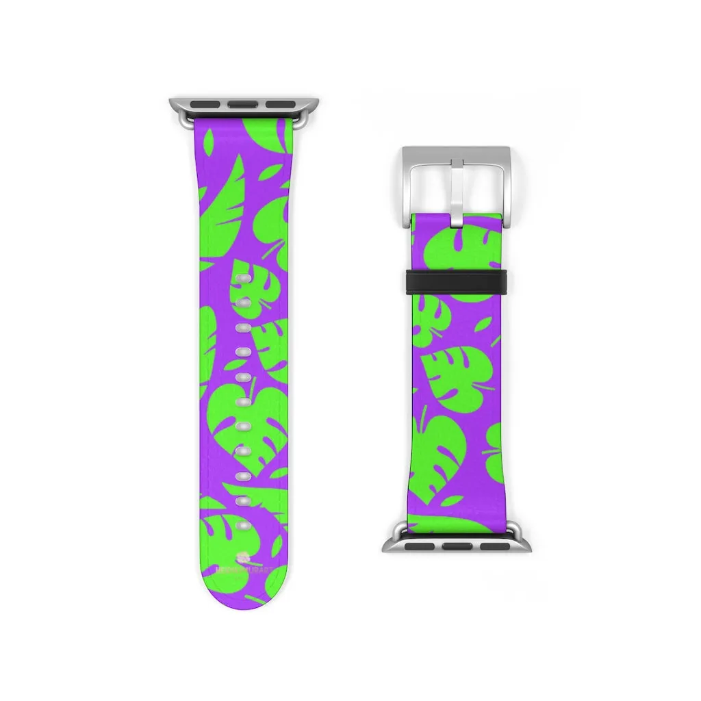 Purple Green Tropical Watch Band, Leaf Print 38mm/42mm Watch Band For Apple Watch- Made in USA