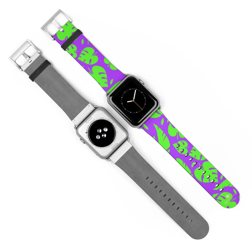 Purple Green Tropical Watch Band, Leaf Print 38mm/42mm Watch Band For Apple Watch- Made in USA