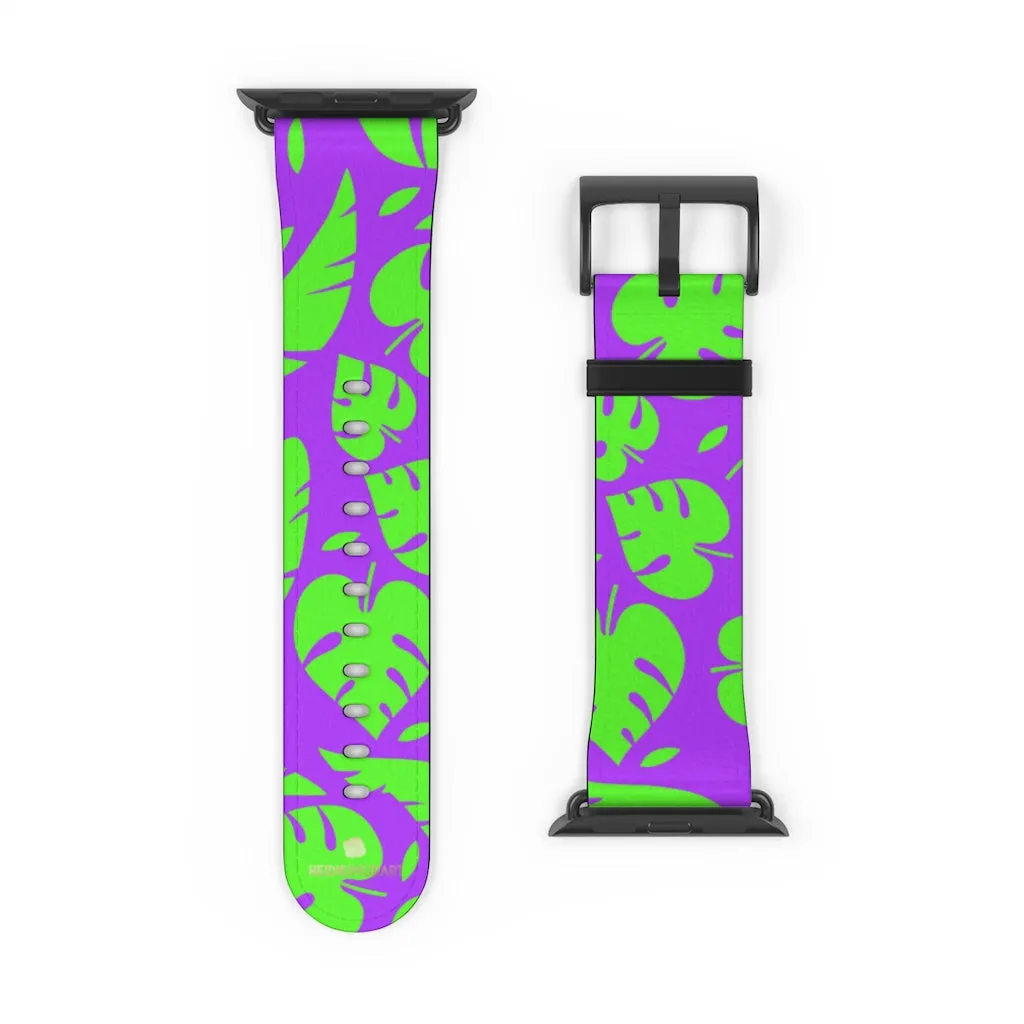 Purple Green Tropical Watch Band, Leaf Print 38mm/42mm Watch Band For Apple Watch- Made in USA