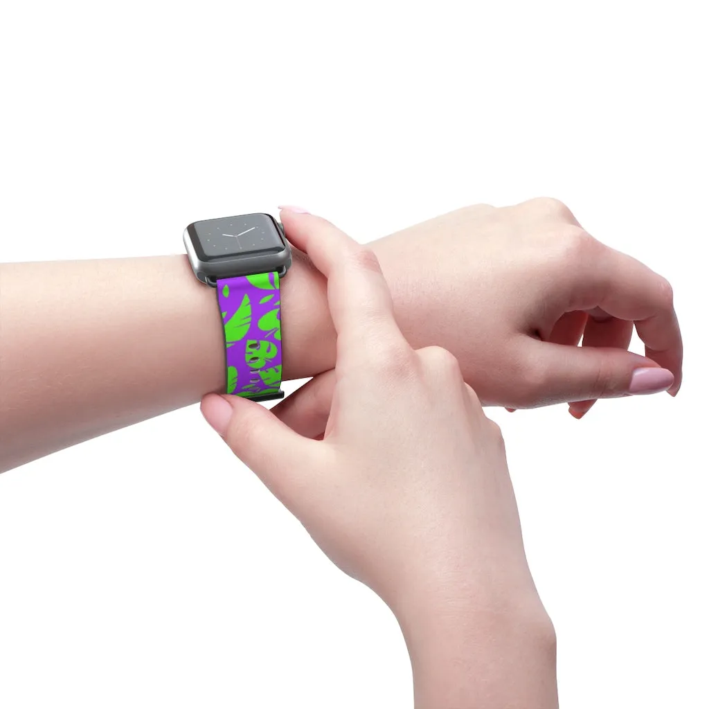 Purple Green Tropical Watch Band, Leaf Print 38mm/42mm Watch Band For Apple Watch- Made in USA