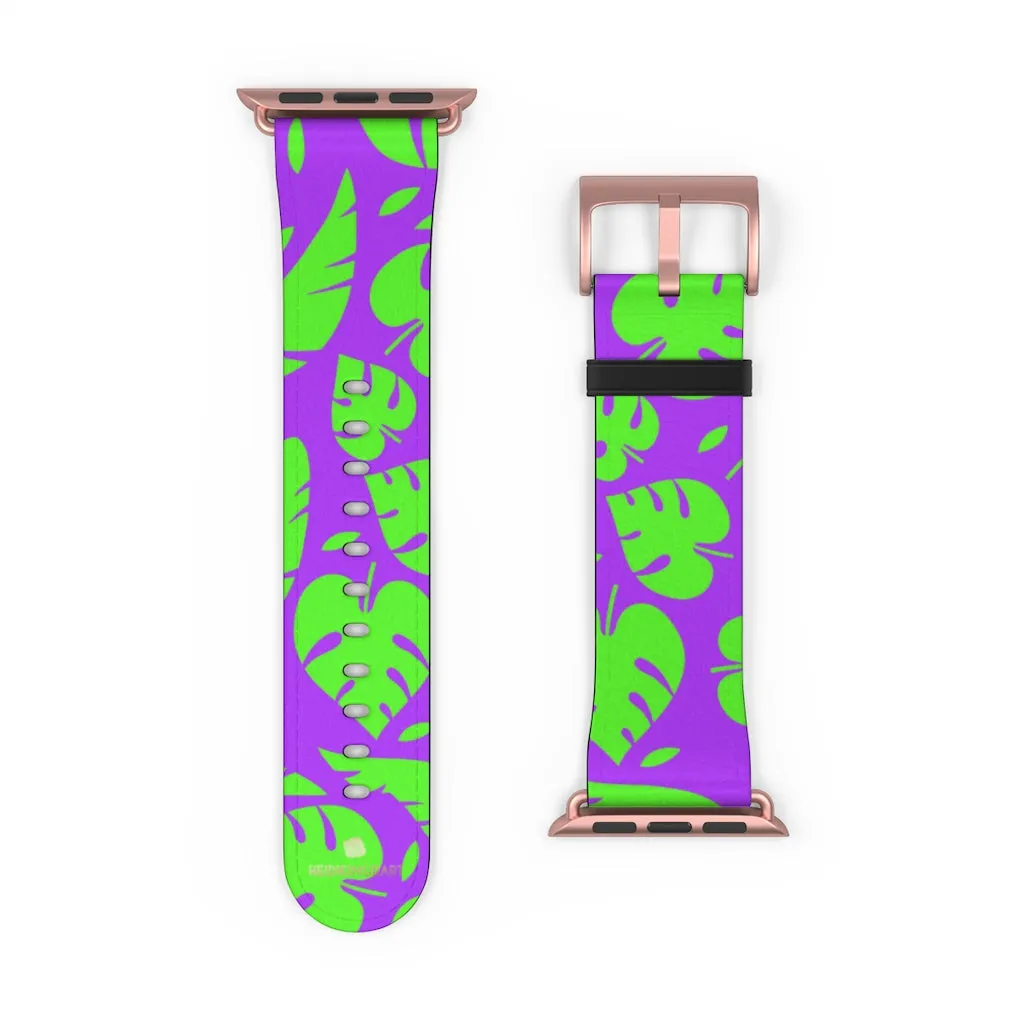 Purple Green Tropical Watch Band, Leaf Print 38mm/42mm Watch Band For Apple Watch- Made in USA