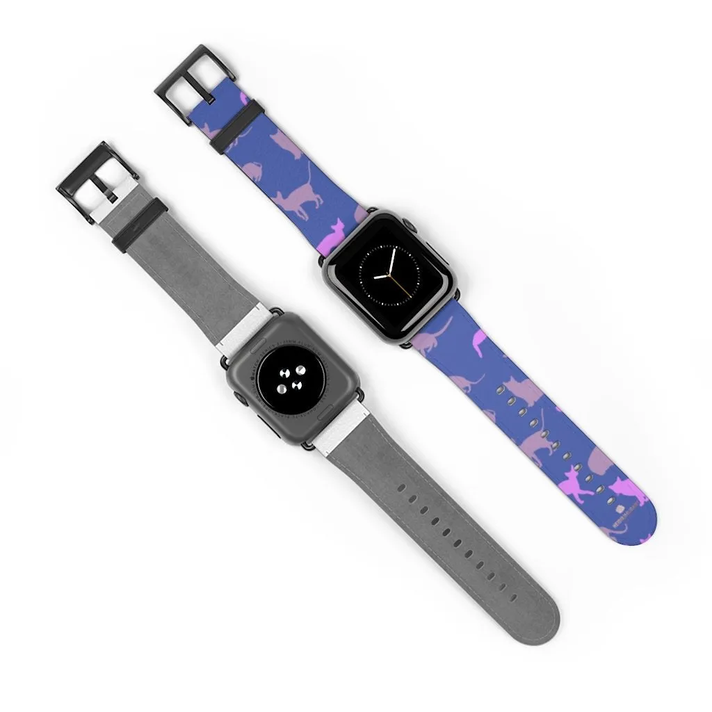 Purple Pink Cats Watch Band, Cat Print 38mm/42mm Premium Watch Band For Apple Watch- Made in USA
