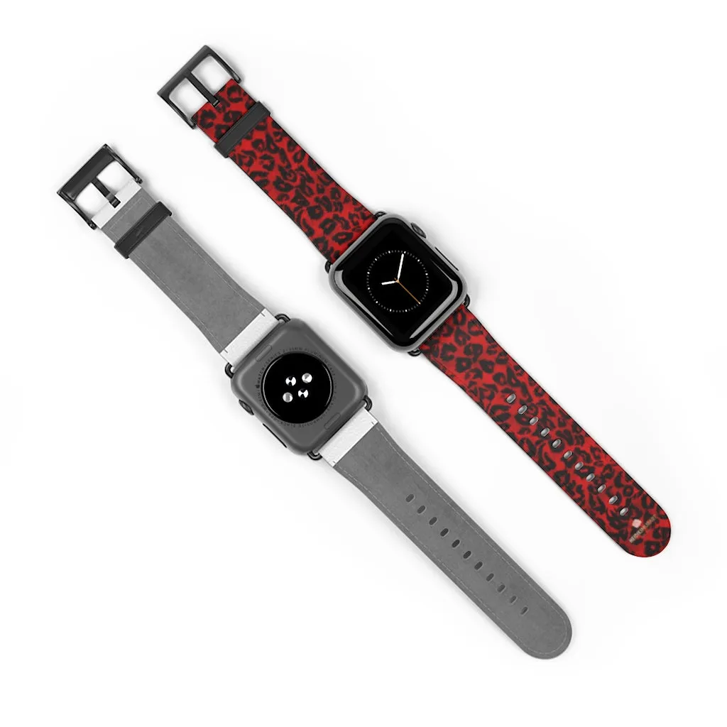 Red Leopard Watch Band, Animal Print Premium 38mm/42mm Designer Watch Band- Made in USA
