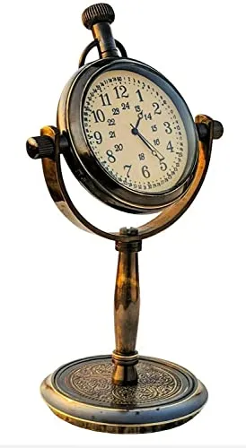 Rounded Antique Brass Table Clock for Home, Living Room and Office