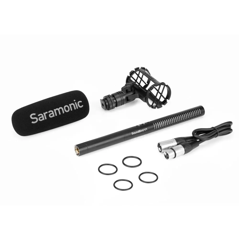 Saramonic SoundBird V1 Professional Supercardioid Shotgun Microphone with High-Pass Filter, -10dB Pad, Shock Mount, Foam Windscreen & Short XLR Output Cable
