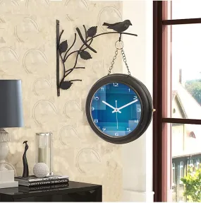 SAREE HOUSE Wood, Metal Bird Vintage Antique Double Sided Station Clock (Black) 10 Inch