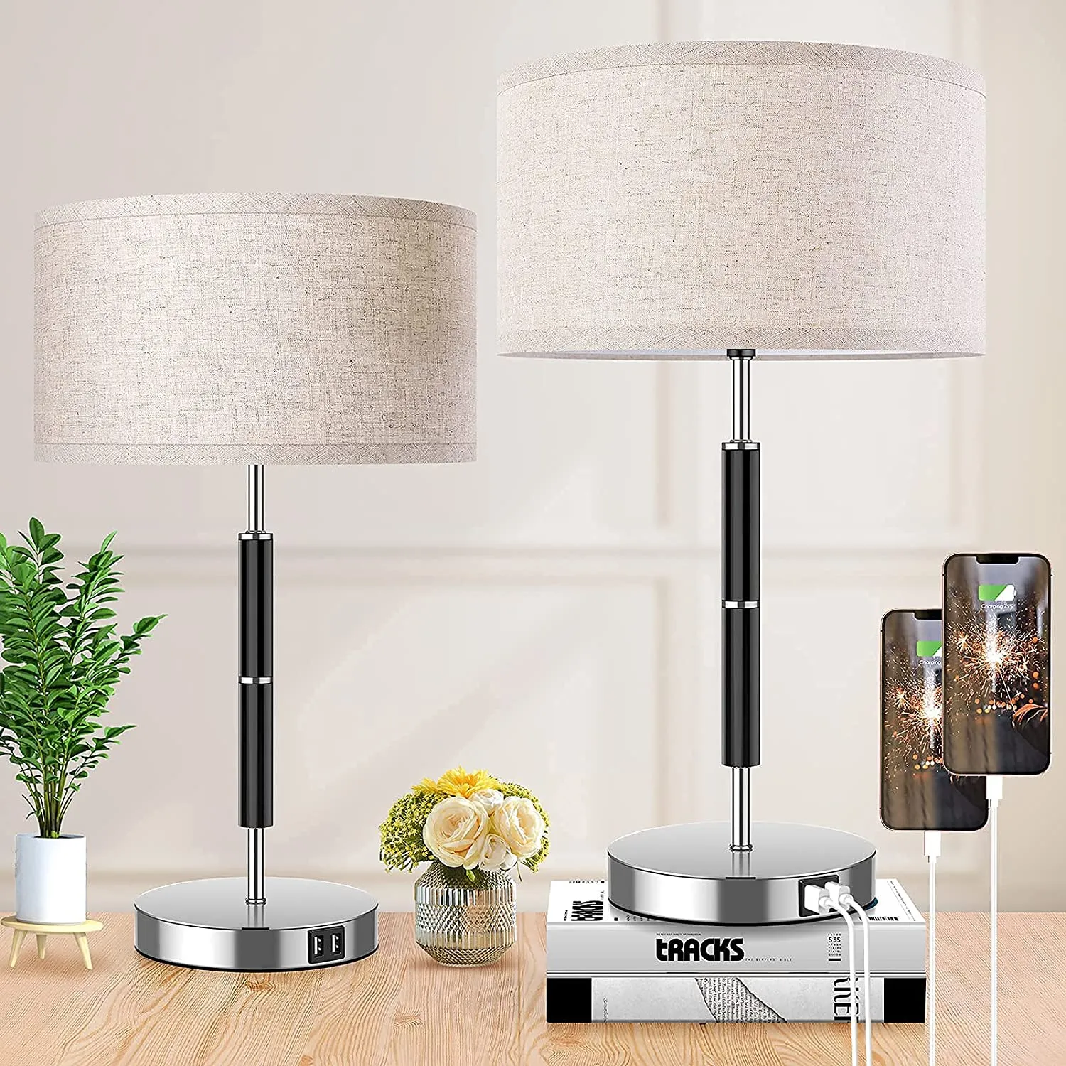Set of 2, Dual USB Touch Dimmable Lamps, 23 Inch 3-Way