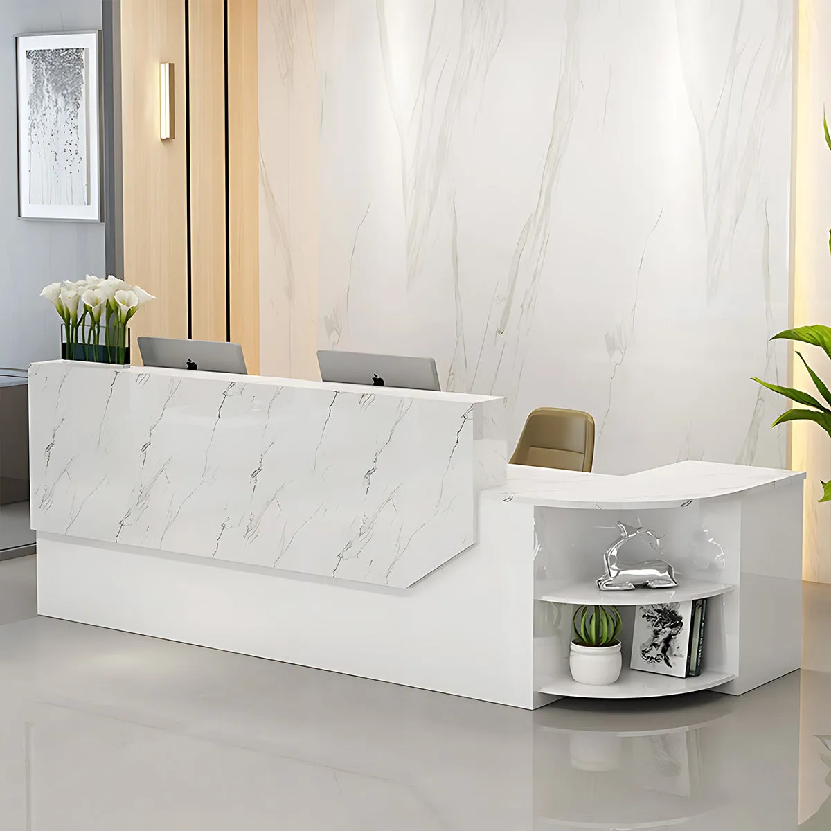 Simple L-shape Wooden Front Reception Desk with Filing Cabinet JDT-761-071-EKC（East Coast）