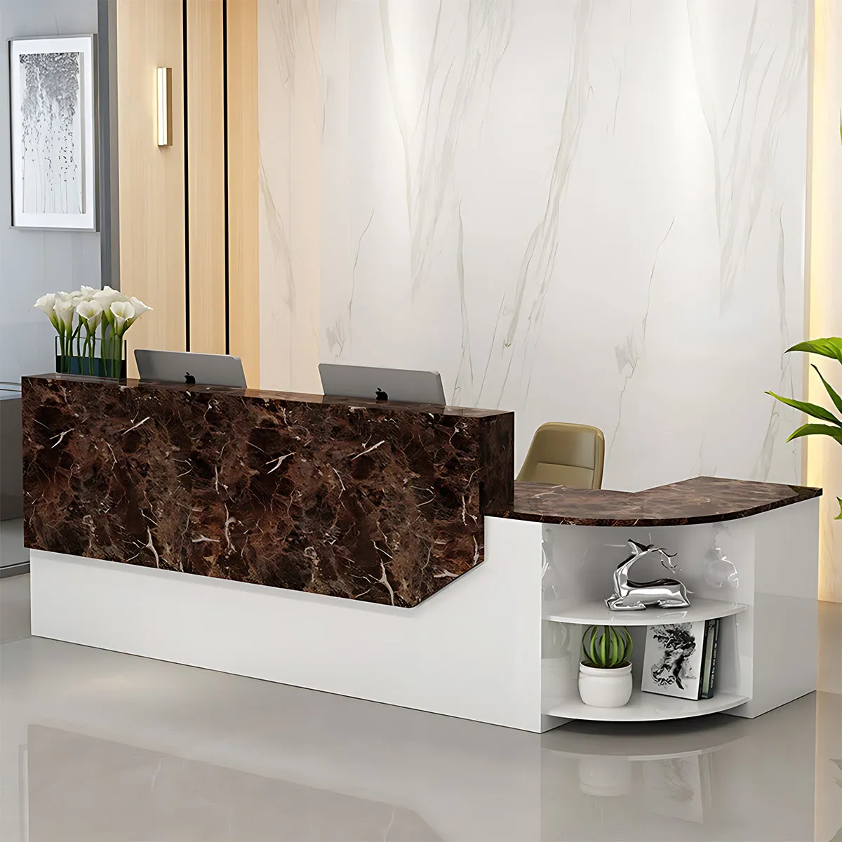 Simple L-shape Wooden Front Reception Desk with Filing Cabinet JDT-761-071-EKC（East Coast）