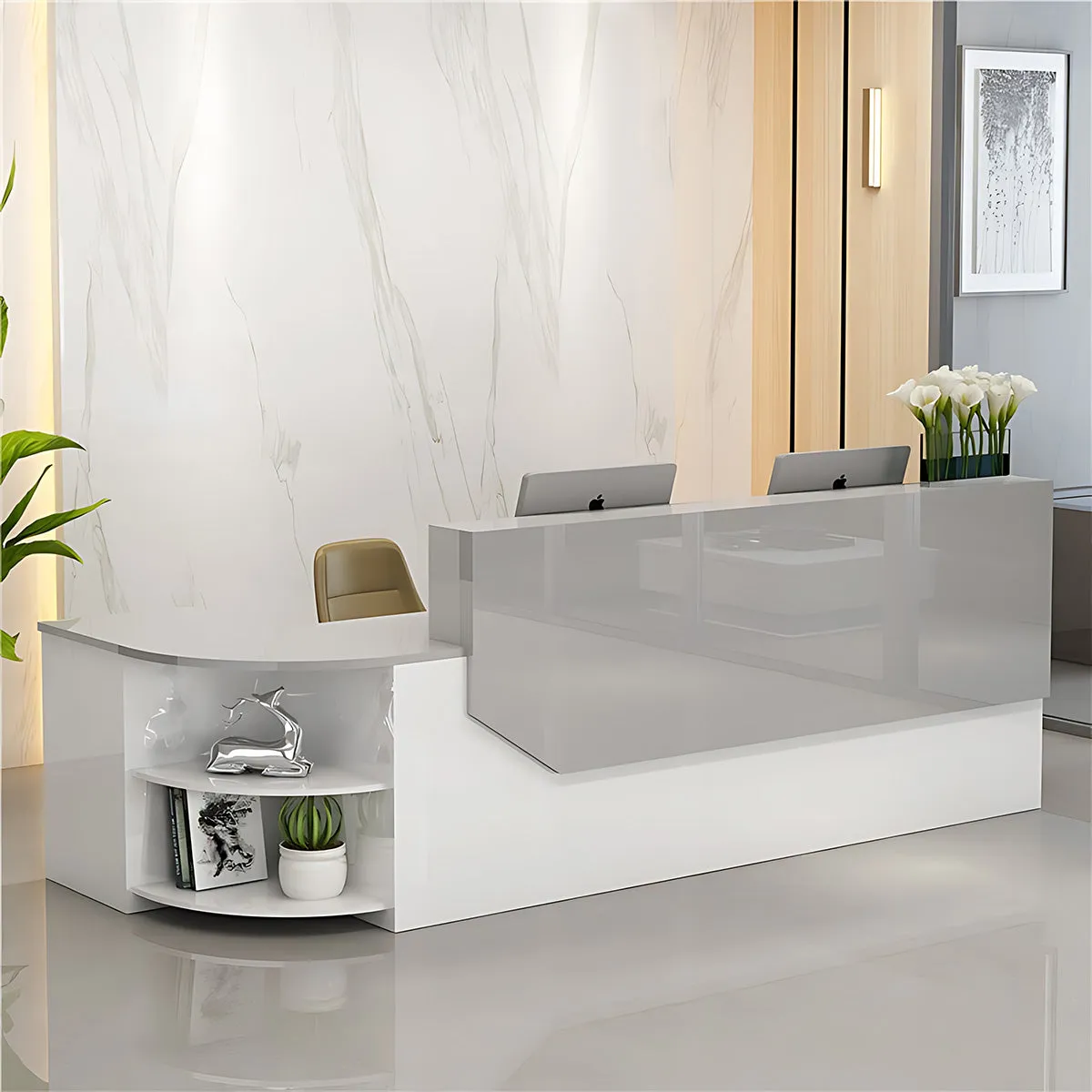 Simple L-shape Wooden Front Reception Desk with Filing Cabinet JDT-761-071-EKC（East Coast）